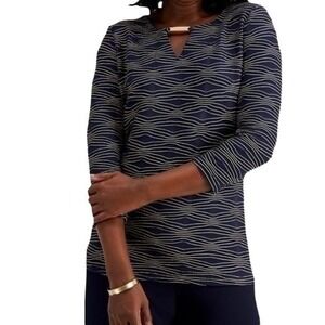 JM Collection Jacquard Metallic Top Intrepid Blue Combo M